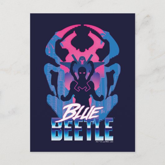 Blauer Käfer Retrowave gegen Grafik Postkarte (Vorderseite)