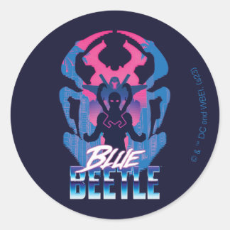 Blauer Käfer Retrowave gegen Grafik Runder Aufkleber