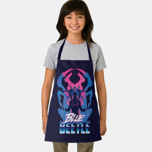 Blauer Käfer Retrowave gegen Grafik Schürze (Insitu)