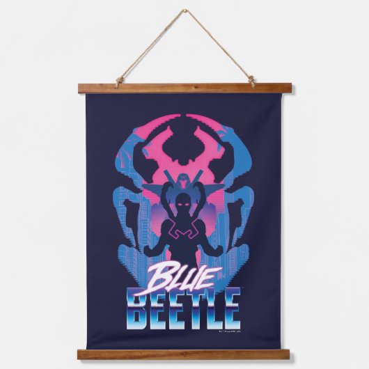 Blauer Käfer Retrowave gegen Grafik Wandteppich Mit Holzrahmen (Vorderseite)