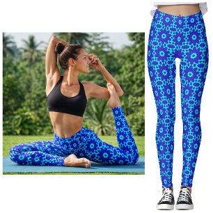 Blauer Kaleidoskop blühte Leggings