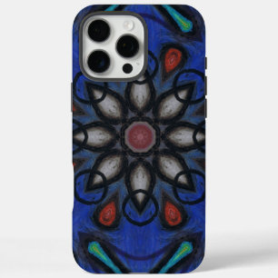 Blauer Kaleidoskop-Mandala mit roten und grauen Ak iPhone 16 Pro Max Hülle
