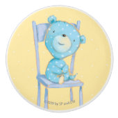 Blauer Kaliko-Bär, der auf Stuhl lächelt Keramikknauf (Vorderseite)