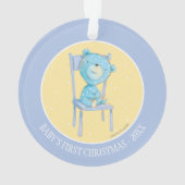 Blauer Kaliko-Bär, der auf Stuhl lächelt Ornament (Rückseite)