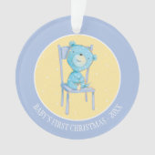 Blauer Kaliko-Bär, der auf Stuhl lächelt Ornament (Vorderseite)