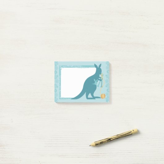 Blauer Känguru-Stricknadelball des Garns Post-it Klebezettel (Auf Schreibtisch)