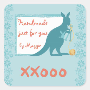 Blauer Känguru-Stricknadelball des Garns Quadratischer Aufkleber