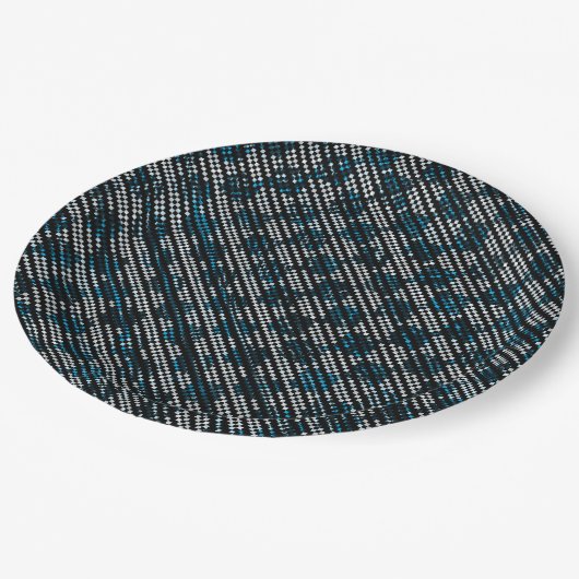 Blauer, karierte oder schräg gestrichelte Streifen Pappteller (Schrägansicht)