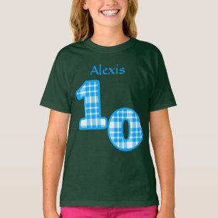 Blauer karierter 10. Geburtstags-individueller T-Shirt