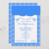 Blauer karierter Erste Heilige Kommune Einladung (Vorne/Hinten)