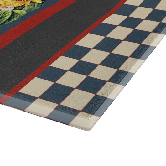 Blauer karierter französischer Land-Hahn Schneidebrett (Ecke)
