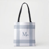 Blauer Karierter Monogramm Totbeutel Tasche (Vorderseite)