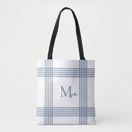 Blauer Karierter Monogramm Totbeutel Tasche (Vorderseite)