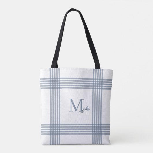 Blauer Karierter Monogramm Totbeutel Tasche (Rückseite)