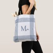 Blauer Karierter Monogramm Totbeutel Tasche (Von Nahem)