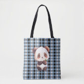 Blauer Karierter Panda Tasche (Vorderseite)