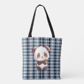 Blauer Karierter Panda Tasche (Rückseite)