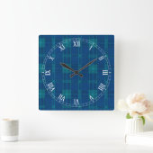 Blauer Karierter Platz römische Zahlen Uhr (Zuhause)