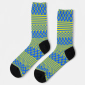 Blauer Karo Gelber Boho Streifen Muster Socken (Linkes Detail)