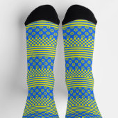 Blauer Karo Gelber Boho Streifen Muster Socken (Oben)