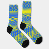 Blauer Karo Gelber Boho Streifen Muster Socken (Rechts)
