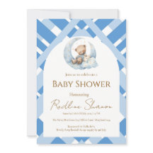 Blauer Karo Junge Baby Shower Bär