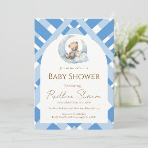 Blauer Karo Junge Baby Shower Bär Einladung