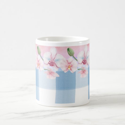 Blauer Karo Orchid Floral Kaffeetasse (Mittel)