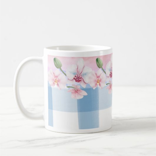 Blauer Karo Orchid Floral Kaffeetasse (Links)