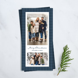 Blauer Karorahmen zwei Fotos Frohe Weihnachten