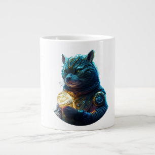 Blauer Katze Astronaut hält Glühmodul Jumbo-Tasse