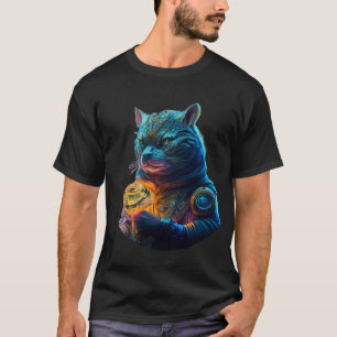 Blauer Katze Astronaut hält Glühmodul T-Shirt