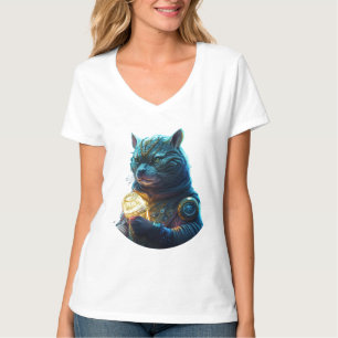 Blauer Katze Astronaut hält Glühmodul T-Shirt