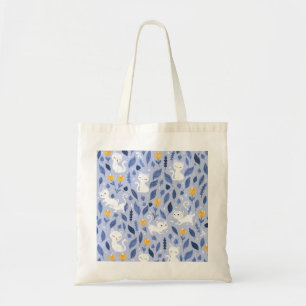🐱💙 Blauer Katzen-Blumentaschen-Tote-Bag Tragetasche