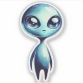 Blauer Kawaii Außerirdischer  Aufkleber (Vorderseite)