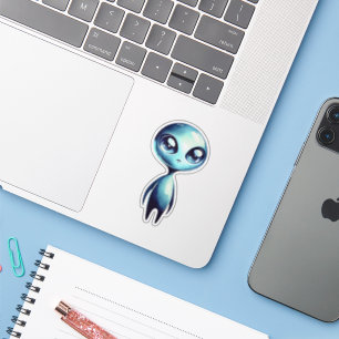 Blauer Kawaii Außerirdischer  Aufkleber