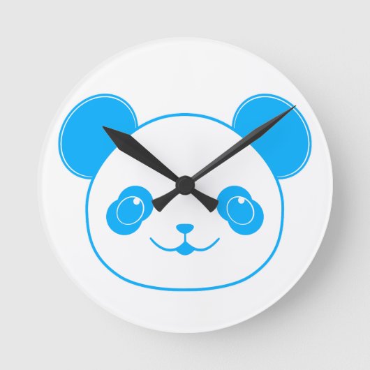 Blauer Kawaii-Panda-Bär Runde Wanduhr (Vorderseite)