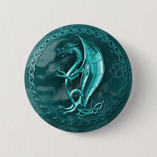 Blauer keltischer Drache-Knopf Button (Vorderseite)