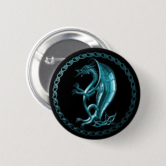 Blauer keltischer Drache-Knopf Button (Vorne & Hinten)
