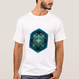 Blauer keltischer Knoten in einem sechseckigen bla T-Shirt