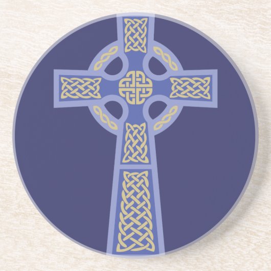 Blauer keltisches Kreuz-Sandstein-Untersetzer Getränkeuntersetzer (Vorne)