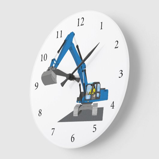 blauer Kettenbagger Große Wanduhr (Winkel)