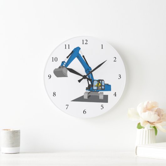 blauer Kettenbagger Große Wanduhr (Zuhause)