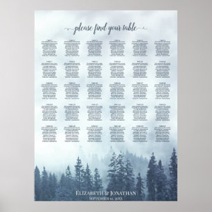 Blauer Kiefernwald 30-Tisch-Hochzeits-Sitzplan Poster