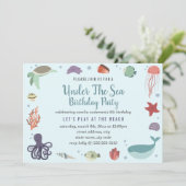 Blauer Kindergeburtstag unter Wasser Einladung (Stehend Vorderseite)