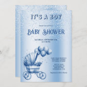 Blauer Kinderschuh Einladung (Vorne/Hinten)