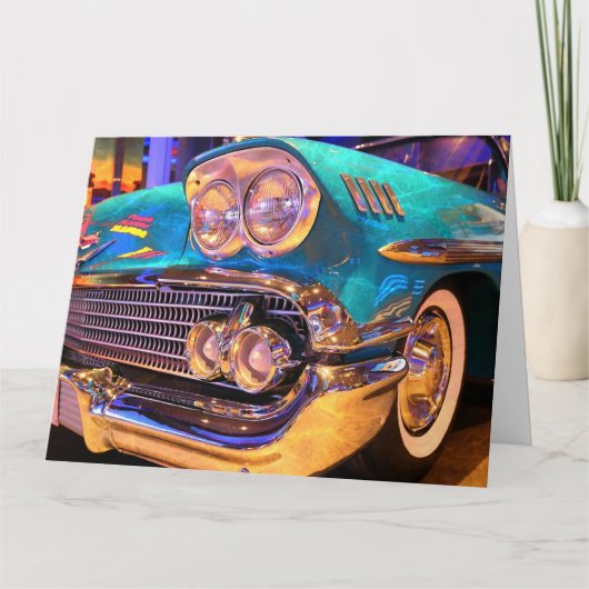 BLAUER KLASSIC AUTO VINTAGER GEBURTSTAG GREETING C DANKESKARTE (Vorderseite)