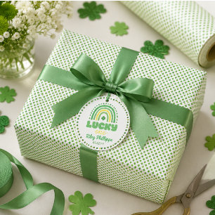 Blauer Klee und Regenbogen Lucky Eins Geburtstag Geschenkpapier