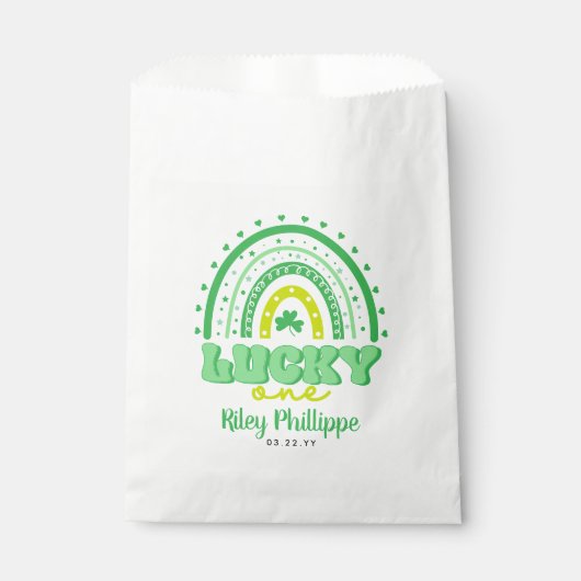 Blauer Klee und Regenbogen Lucky Eins Geburtstag Geschenktütchen (Vorderseite)