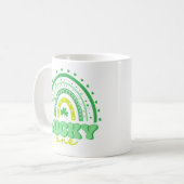 Blauer Klee und Regenbogen Lucky Eins Geburtstag Kaffeetasse (Vorderseite Links)